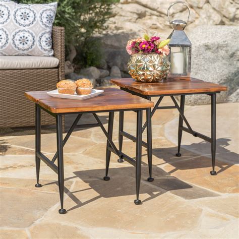 Rustic Industrial Acacia Wood Accent Table with 